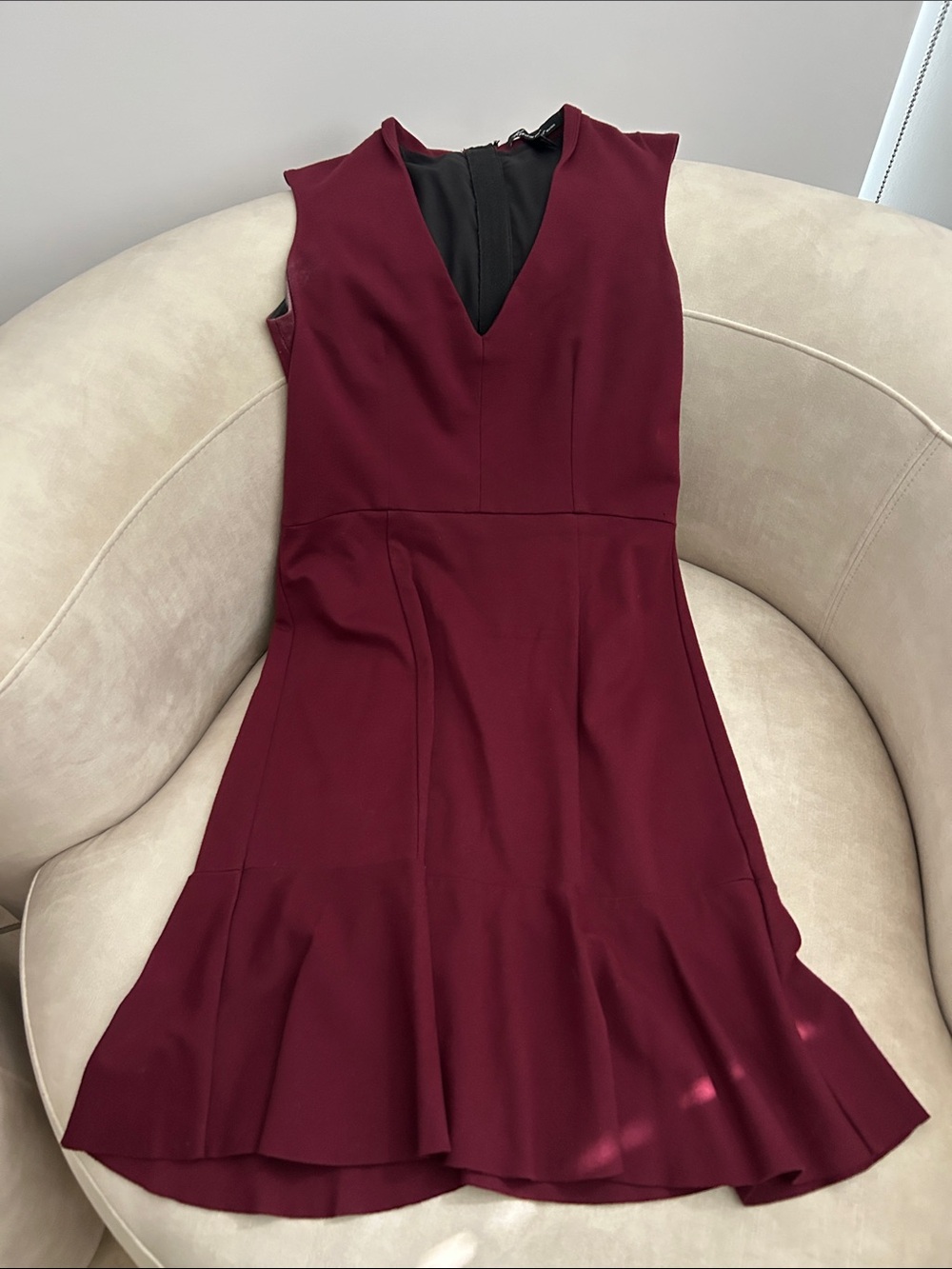 Kenneth Cole Sleeveless V-Neck Wine Red Fit & Flare Dress